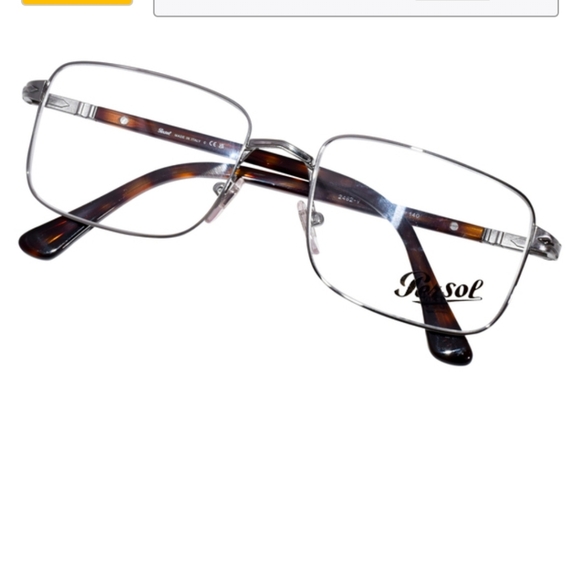 Persol Classic Rectangle Metal Frame Eyeglasses in Silver - Picture 5 of 8